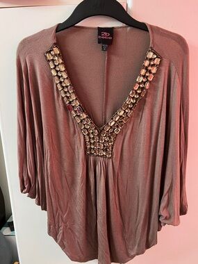 Bebe Mauve Jeweled V-Neck Dolman Tunic